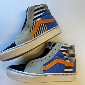 VANS SK8 Hi ComfyCush Striped Orange Blue Black Suede Shoes women’s 7 men’s 5.5
